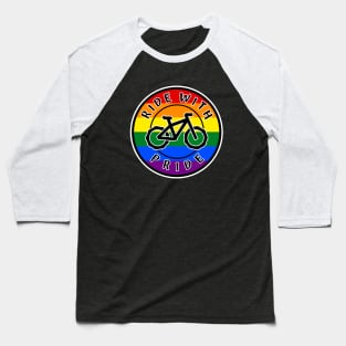 Ride With Pride Rainbow Round - Gay Cyclist - Bike Bicycle - Pride Baseball T-Shirt